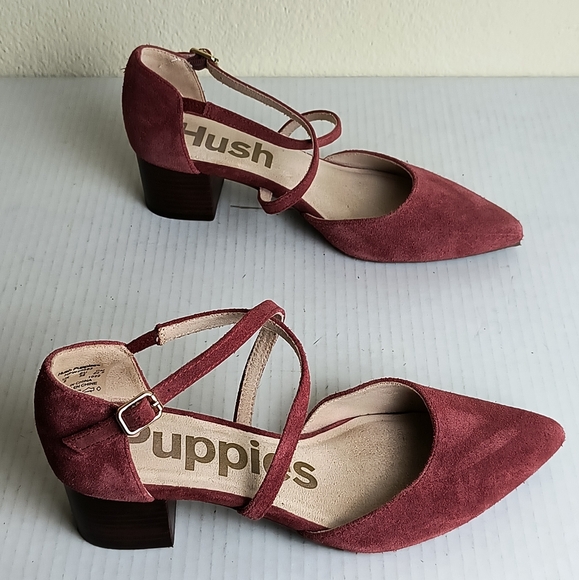 Hush Puppies Sofie Cross Pump Heels Dusty Rose Suede Heels Size 7 Casual - Picture 2 of 10